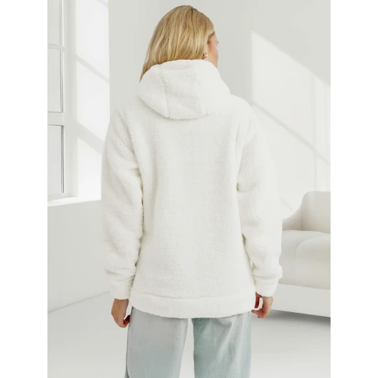 Moteriškas baltas džemperis su gobtuvu Nara Džemperiai su gobtuvu