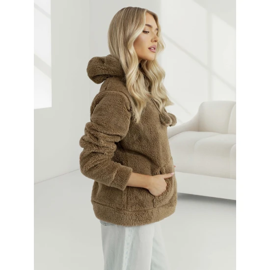 Moteriškas rudas džemperis su gobtuvu Nara Džemperiai su gobtuvu