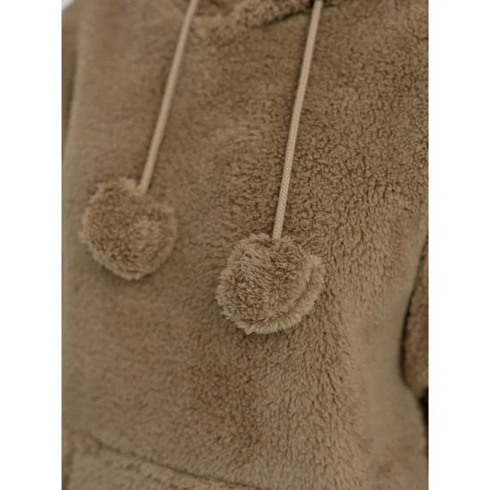 Moteriškas rudas džemperis su gobtuvu Nara Džemperiai su gobtuvu