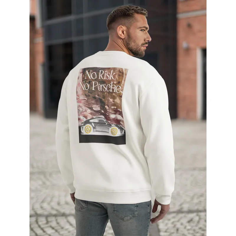Męski biały sweter z kapturem Risk Bluzy z napisami