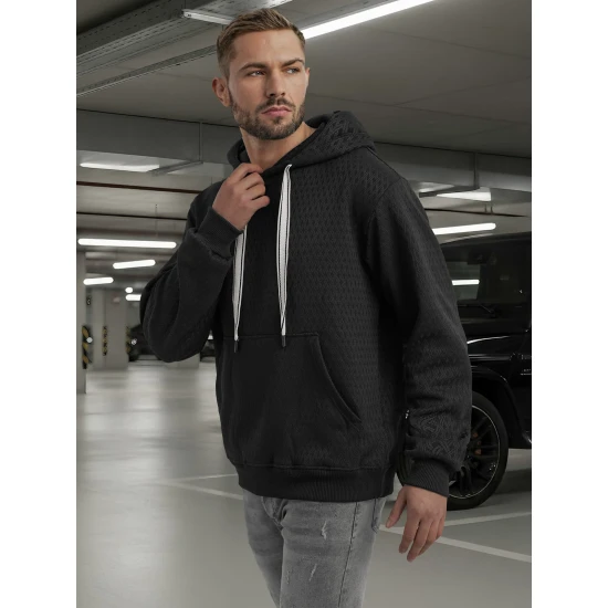 Vyriškas juodas džemperis su gobtuvu Carla Džemperiai su gobtuvu