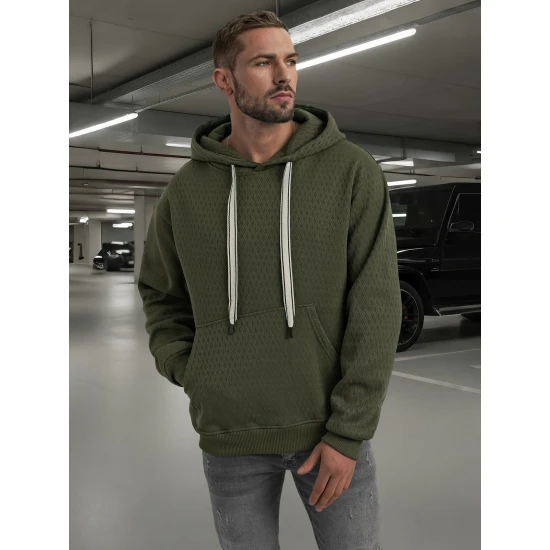 Vyriškas chaki džemperis su gobtuvu Carla Džemperiai su gobtuvu