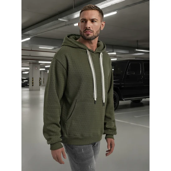 Vyriškas chaki džemperis su gobtuvu Carla Džemperiai su gobtuvu