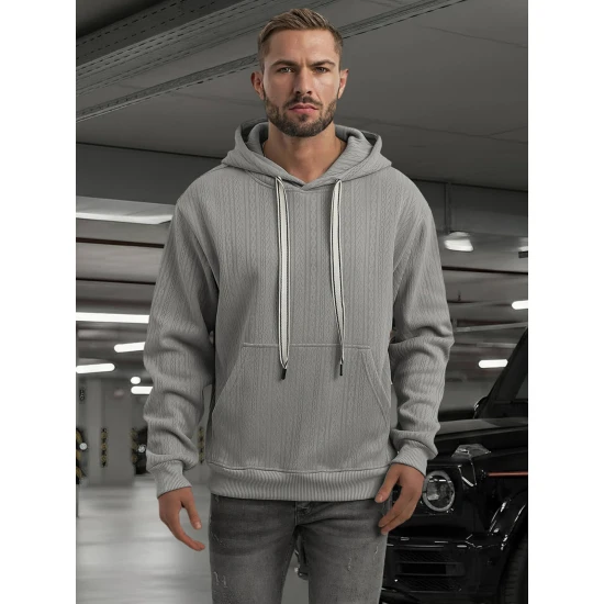 Vyriškas pilkas džemperis su gobtuvu Race Džemperiai su gobtuvu