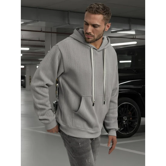 Vyriškas pilkas džemperis su gobtuvu Race Džemperiai su gobtuvu