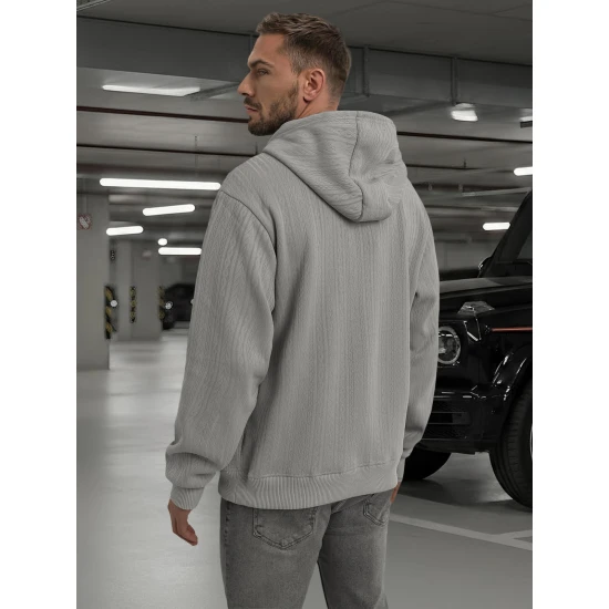 Vyriškas pilkas džemperis su gobtuvu Race Džemperiai su gobtuvu