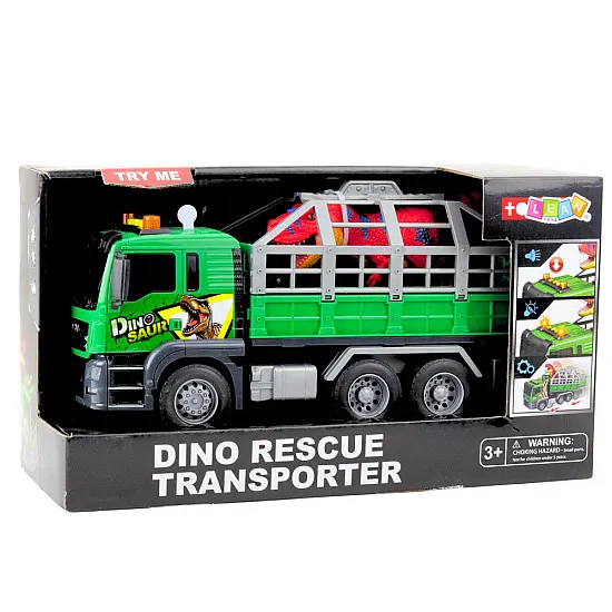 Dinozaurų transporatvimo sunkvežimis su raudonu dinozauru Sunkvežimiai