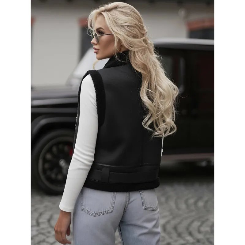 Moteriška juoda odinė liemenė Pixel Moteriškos liemenės