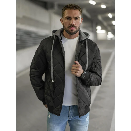 Juoda vyriška striukė su gobtuvu Lator JS/8M986/392