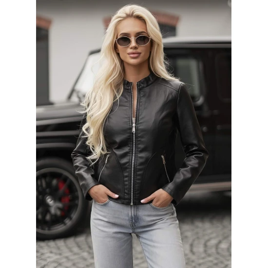 Moteriška juoda odinė striukė Emeli Moteriškos striukės