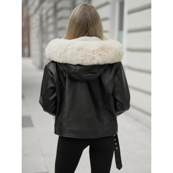 Moteriška juoda striukė su kailiu Nikol Moteriškos striukės