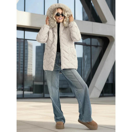 Moteriška šviesiai pilka žieminė striukė su gobtuvu Levi Moteriškos striukės