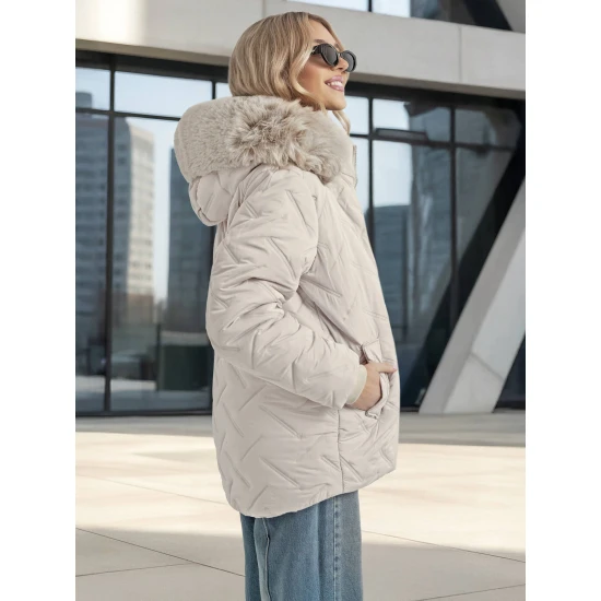 Moteriška šviesiai pilka žieminė striukė su gobtuvu Levi Moteriškos striukės