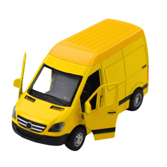 Geltonas pristatymo autobusas su šviesos ir garso efektu Autobusai