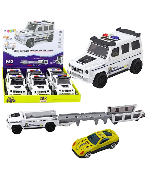 Baltas policijos automobilis su šviesos ir garso efektu