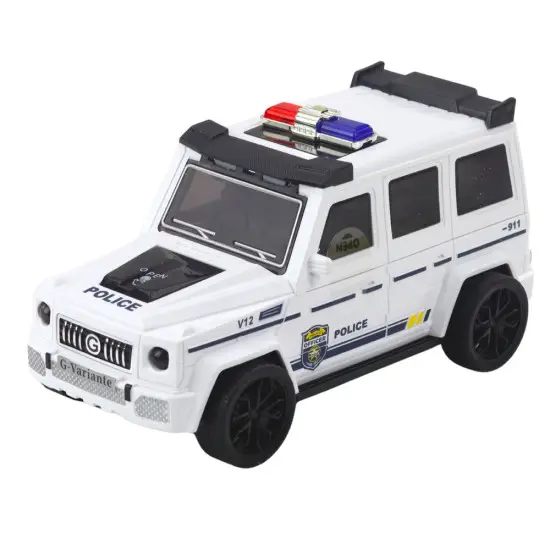 Baltas policijos automobilis su šviesos ir garso efektu Tarnybiniai automobiliai