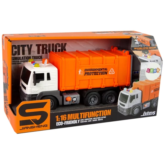 Oranžinė šiukšliavežė su garso ir šviesos efektais Sunkvežimiai