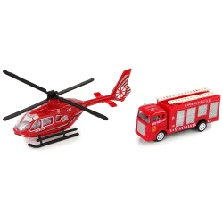 Raudonas ugniagesių automobilio komplektas su sraigtasparniu
