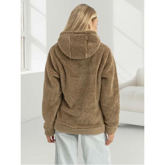 Moteriškas rudas džemperis su gobtuvu Nara Džemperiai su gobtuvu