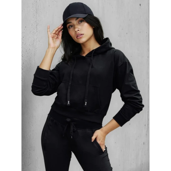 Moteriškas juodas džemperis su gobtuvu Sonia Džemperiai su gobtuvu