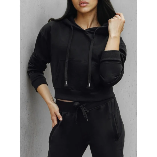 Moteriškas juodas džemperis su gobtuvu Sonia Džemperiai su gobtuvu