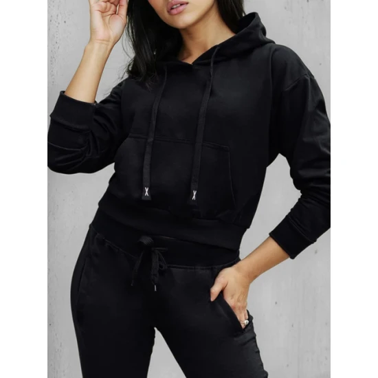 Moteriškas juodas džemperis su gobtuvu Sonia Džemperiai su gobtuvu