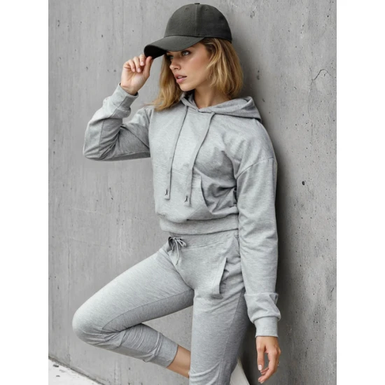 Moteriškas šviesiai pilkas džemperis su gobtuvu Sonia Džemperiai su gobtuvu