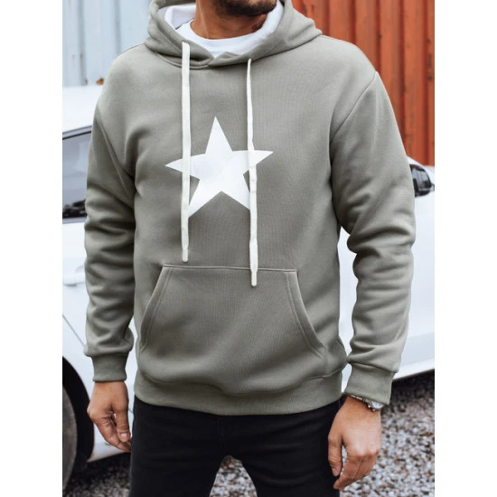 Vyriškas pilkas džemperis su gobtuvu Star Džemperiai su gobtuvu