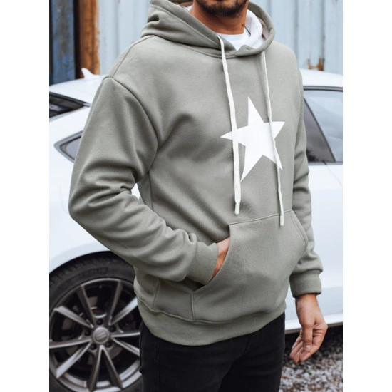 Vyriškas pilkas džemperis su gobtuvu Star Džemperiai su gobtuvu