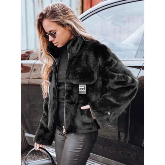 Moteriškas juodas trumpas kailinis paltas Ariel Moteriškos striukės