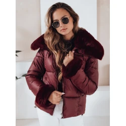 Moteriška bordo trumpa striukė su kailiu Flora