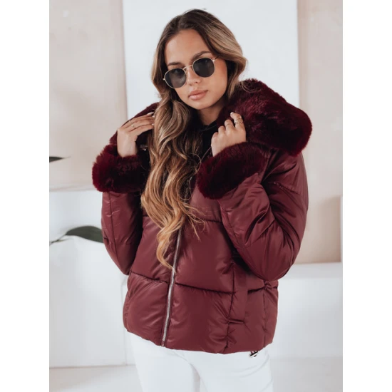 Moteriška bordo trumpa striukė su kailiu Flora Moteriškos striukės