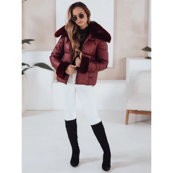 Moteriška bordo trumpa striukė su kailiu Flora Moteriškos striukės