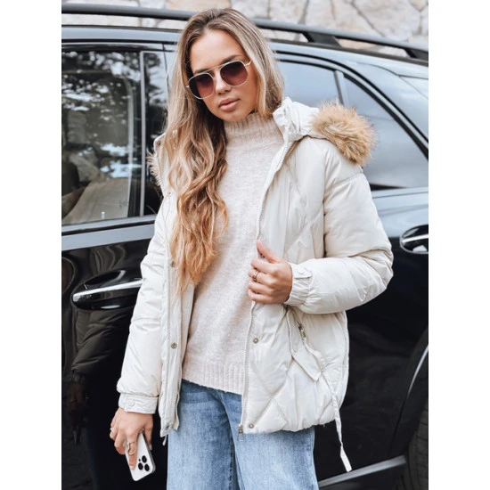 Moteriška balta žieminė striukė su gobtuvu Mari Moteriškos striukės