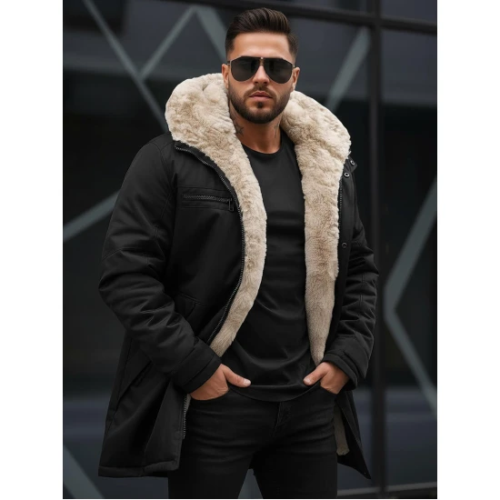 Vyriška juoda žieminė striukė su kailiu Eget JS/22M316/392