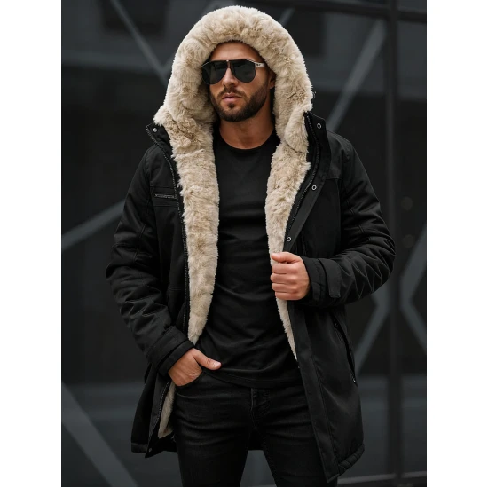 Vyriška juoda žieminė striukė su kailiu Eget JS/22M316/392