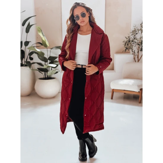 Moteriškas bordo dygsniuotas paltas Dify Moteriškos striukės