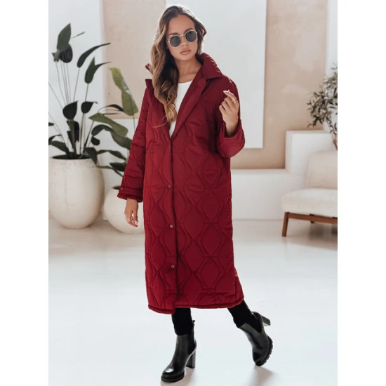 Moteriškas bordo dygsniuotas paltas Dify Moteriškos striukės