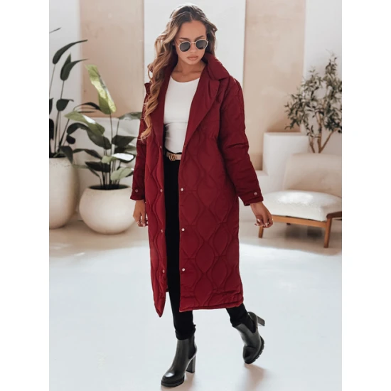Moteriškas bordo dygsniuotas paltas Dify Moteriškos striukės