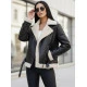 Moteriška juoda odinė striukė su baltu kailiuku Elen JS/11Z8177