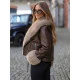 Moteriška tamsiai ruda striukė su rusvu kailiuku Real Moteriškos striukės