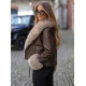 Moteriška tamsiai ruda striukė su rusvu kailiuku Real Moteriškos striukės