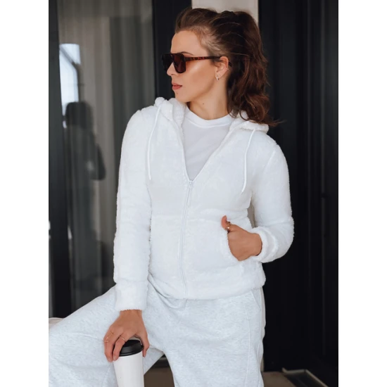 Moteriškas baltas džemperis su gobtuvu Alan