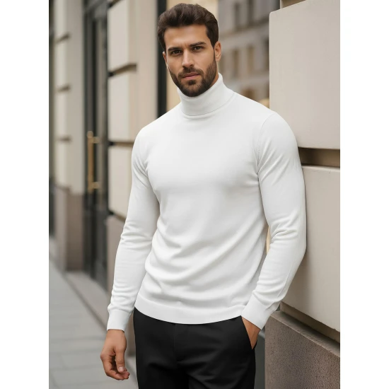 Vyriškas baltas megztinis aukštu kaklu Lenox Megztiniai