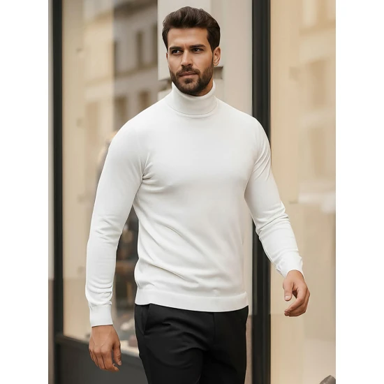 Vyriškas baltas megztinis aukštu kaklu Lenox Megztiniai