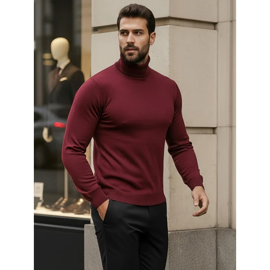 Vyriškas bordo megztinis aukštu kaklu Lenox Megztiniai