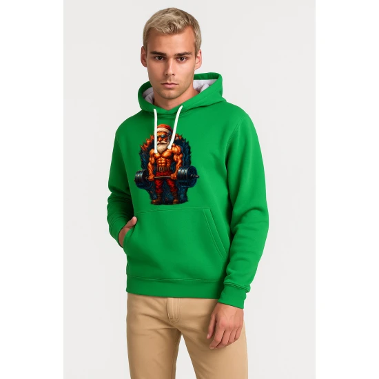 Žalias džemperis su gobtuvu sportiškas Kalėdų Senelis