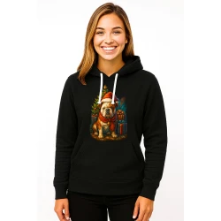 Juodas džemperis su gobtuvu Kalėdinis šuo