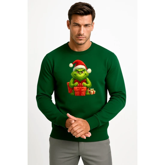 Tamsiai žalias džemperis Grinčas su dovanomis