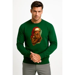 Tamsiai žalias džemperis Kalėdų senelis su cigaru